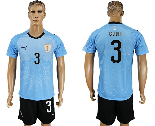 Uruguay #3 Godin Home Soccer Country Jersey
